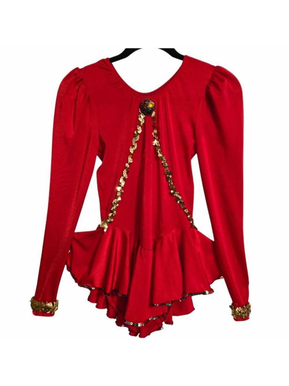 Vintage Jerry's Red Ice Figure Skating Dress Sequins Dance Costume Leotard M